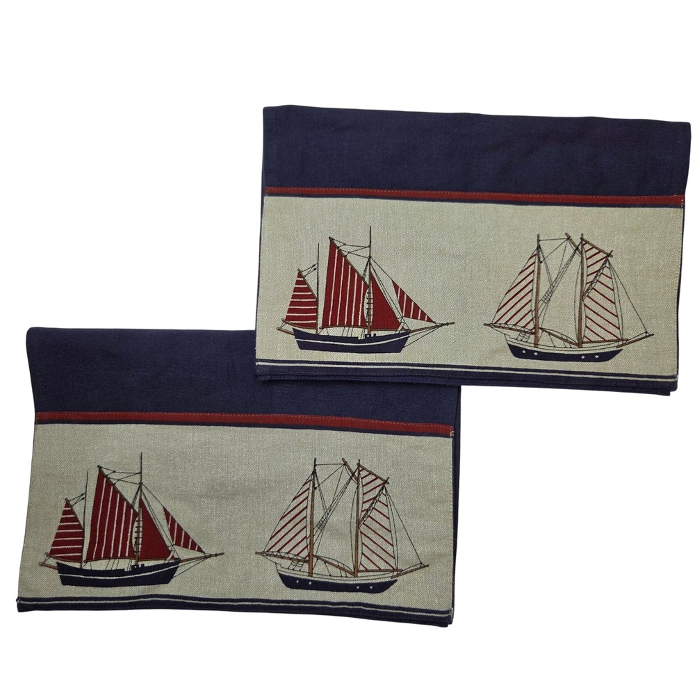 Park Designs Red Sails Night Stand Runner Set of 2 Navy Blue Nautical Coastal